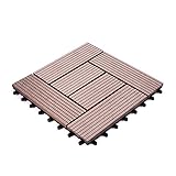 ウッドパネル ウッドタイル ウッドデッキ 人工木 27枚セット 樹脂 ベランダタイル ジョイントパネル 木製タイル (タイプC・ダークブラウン)