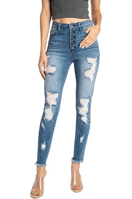 Kan Can Women's High Rise Ankle Skinny 