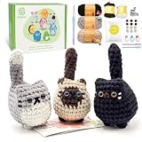初心者用かぎ針編みキット、かぎ針編み猫初心者かぎ針編みキット、大人用、あみぐるみかぎ針編み動物猫工芸かぎ針編みキット、簡単編みキットクリスマスギフト