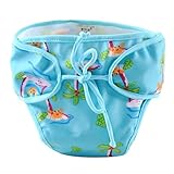 [ココナッツの木とカニ]調整可能な乳児用泳ぎおむつ、ネクタイ、サイズミディアム