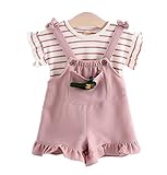 Candykids　半袖 Tシャツ 　ベビー服 子供服 女の子　二点セット サロペット キッズ　新生児 ボディースーツ ベビー　入学式 出産祝い 七五三 綿 (100cm, ピンク)