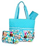 Teal Chevron Owls Quilted Diaper Bag with Changing Pad and Accessory Case - 3 Piece by NGIL [並行輸入品]