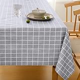 Romanstile テーブルクロス おしゃれ 撥水 ビニール 正方形 チェック 140x140cm PVC 厚手 テーブルカバー 長さ調節 防水 防油 防カビ 汚れ防止 お手入れ簡単 ライトブルー 格子柄 夏 涼しい色