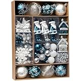 REENEW 北欧風 クリスマスボール オーナメント デラックス ボール50個セット クリスマスツリー 飾り おしゃれ ゴージャス (ブルーシルバー)