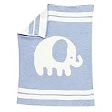 Lambs & Ivy署名Elephant Talesシェニール織ブランケット – ブルー/ホワイト