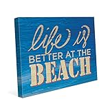 Life Is Better At The Beach – DistressedインドアSign Over Waves On woodgrain-pattern壁アートプリント 8x10 BHS000