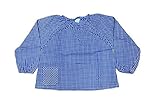 子供　長袖　スモック　エプロン　食事用　お絵かき用　ギンガムチェック柄　すっぽり被れるタイプ　ポケット付き　m-ap008 (120, ブルー)