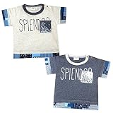 (ブルー/90cm)ベビー服 男の子 Tシャツ 半袖 柄切替 ペイズリー柄 ポケット付 スナップボタン ロゴ 男児 ベビー