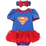 (フィーショー)FEESHOW　ベビーちゃん　スーパーマン風　超カワイイ半袖ワンピース　チュチュスカート　ベビー服　ワンピース風ロンパース　オシャレガール　新生児　0-9ヶ月　ヘアバンド付き　2点セッ