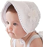 洗える かわいい ベビー 帽子 レース お花 ブローチ サイズ調整 ホワイト ピンク (ホワイト)