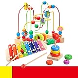 積み木 赤ちゃんおもちゃ　ビーズコースター 　キッズ 　木製 ルーピング 　おもちゃ　指先トレーニング 　ミニ サイズ 海洋模様 　色認知　出産祝い　お誕生日プレゼント(3点セット)