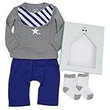 maarook Tシャツ＆パンツ＆スタイ＆ソックスBABYギフトセット グレー×ブルー(33) 80