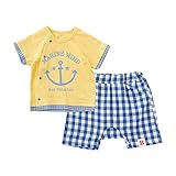 (チャックル) chuckle *ボンシュシュ*マリン前開き半袖シャツ&チェックパンツセット イエロー 60-70cm P3115-70-41