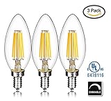 (3 PACK) 6-Watt LED Filament Candelabra Light Bulb, Dimmable, Warm White 2700K, 60-Watt Incandescent