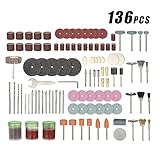 KKmooon 136点セット ミニルーター用 ビットセット 収納ボックス付き ロータリー工具 アクセサリーセット 1/8 インチシャンク サンディング 研削 ブラッシング 研磨ビット グラインダー用