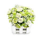 BEADY ミニダイヤーバラ 人工観葉植物 造花 光触媒 フェイクグリーン インテリア ギフト お祝い (花柵(ホワイト), グリーン&ホワイト)