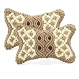 自動車用DealMux 2個ベージュブラウン骨の形ビーズの装飾ジッパーネッククッション枕ヘッドレスト