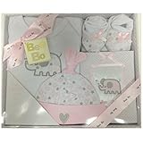Baby Gift Set - Bodysuit, Booties, Hat and Photo Album by Kris X Kids / Beebo (0-3 Months) Pink Elep