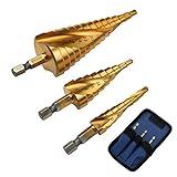 WitSea ステップドリル スパイラル タケノコドリル 六角軸 9段/15段4-32mm HSS鋼 穴開け/拡大 高精度 電動工具 ポーチ付 3本セット