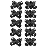 uxcell　クイック継手　プッシュインコネクタ　10個入り　ブラック　シルバートーン　プラスチック　金属　4mm　4方向　空気圧継手