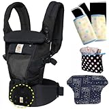 ベビーウエストベルト付　エルゴベビー　ADAPTアダプト/クールエア・ブラック プリントカバーセット【正規品2年間保証-SG認定】 （プリントカバー+よだれパッド+収納ポーチ付）