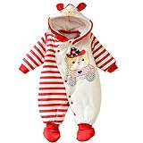 【SEBLES】ベビー服 カバーオール あったか かわいい フード なりきり アニマル キャラクター 新生児 靴下(66cm,赤いストライプベア)