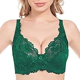 Seas ブラジャー 大きいサイズ セクシー フルカップ レース 背中 スッキリ スリム 脇高 大人 パッドなし 30代 40代 50代 eカップ インナー 下着 レディース 85 グリーン