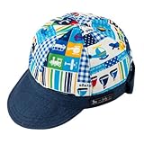 笑顔でおでかけベビー帽子・キャップ（日本製）　のりものに揺られてハッピートラベル（ネイビー）　B19001