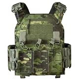 [ULIONTAC] タクティカルベスト サバゲー用 3連 マガジンポーチ付き 軽量 プレートキャリア レーザー切断 サバイバルベスト MOLLE モール 戦術 クイックリリース バックル サイズ調整可 1000Dナイロン ミリタリー ベスト MCTP迷彩