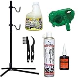 AZ 自転車チェーンメンテナンス6点セット【作業スタンド(フック式)、チェーンディグリーザー高浸透500ml、チェーン洗浄器DX、ギアクリーニングブラシセット、パーツクリーナー650ml、チェーンルブ50ml(ロードレースSP)】