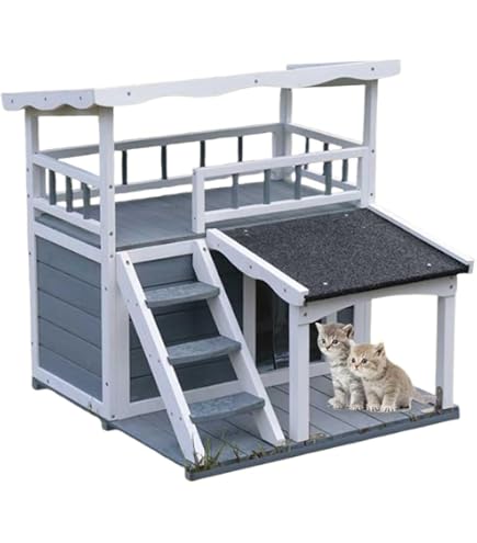 Amazon | 木製キャットハウス屋外防水ペットハウス2階建てキャット