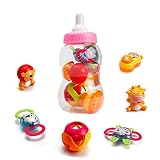 ToyerBee 6 Piece Baby Rattle And Teether Toys Play Set With Storage Small Baby Bottle by ToyerBee
