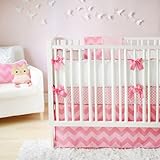 新着ジグザグベビー4ピースベビー寝具セット、ピンク