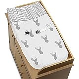 Sweet Jojo Designs Grey and White Woodland Deer Boys Baby Changing Pad Cover [並行輸入品]