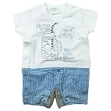 《夏対応》SHORH KID'S(ショーキッズ) 天竺手書き刺繍モチーフヒッコリー転写風カバーオール 70cm /オフ NO.SD-70972