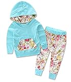 Gshoots Baby Girls Autumn Floral Hoodie+ Floral Pant Set Leggings 2 Piece Outfits (18-24 Months Blue