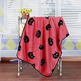 PANCY ひざ掛け 毛布 シングル フランネル 掛け布団 あったか 防寒 エアコン 対策 かわいい ねこ柄 正規品 100*75cm(黒猫 ダークピンク)