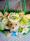 おむつケーキ　バスケット　dog 犬　ワンちゃん　エメラルグリーン