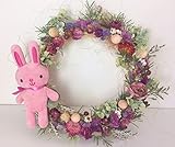 大きなうさぎちゃんと草原の草花リース　壁飾り　ドライフラワー　ギフト