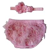 The Ruffled BumピンクシフォンBloomer Diaper Cover with Matching Headband カラー: ピンク