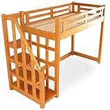 ロフトベッド 木製 天然木 階段 左右対応 宮棚 北欧パイン すのこ シングル シングル ライトブラウン