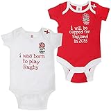 ラグビー イングランド代表 England R.F.U. オフィシャル クレストデザイン 赤ちゃん・ベビー用 ボディースーツセット (2枚入) (9-12ヶ月) (ホワイト/レッド)