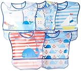 グリーンスプラウツ green sprouts お食事エプロン スタイ よだれかけ ビブ 防水 ポケット付 保育園 5枚セット 12-24ヶ月 クジラセーラーブルー