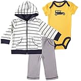 Hudson Baby Hoodie, Bodysuit and Bottoms Set (0-3 Months, Grey & Yellow Car) by Hudson Baby