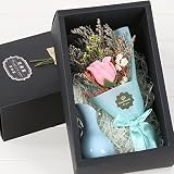 造花と花瓶セット 石鹸花 枯れない花　高級感のある花瓶 結婚祝い 誕生日 母の日 父の日 定年祝い 還暦祝い 新築祝い 送別会 　専用パック付き (ブルー)