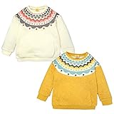 (ホワイト/90cm)ベビー服 女の子 トレーナー 長袖 Moujonjon ムージョンジョン ニットソー 裏起毛 幾何学 求心柄 スナップボタン付 タック入り 女児 ベビー