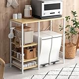 エア・リゾーム キッチンカウンター レンジ台 ゴミ箱上ラック キッチンボード レンジラック ゴミ箱収納 emery(エメリー) (ナチュラル×ホワイト, 棚板3枚 Bタイプ)