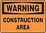 Accuform MCRT309VA Aluminum Sign Legend WARNING CONSTRUCTION AREA 10 Length x 14 Width Black on Oran
