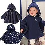 【Ani Mam Kids】リバーシブル フード 付き パーカー 男の子 女の子 兼用 キッズ ベビー 2Way ポンチョ (S(80～90), ネイビー×ネイビー)