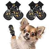 BINGPET 犬 靴下 ペット用靴下 滑り止め 4個セット 肉球保護 犬用靴下 防滑ソックス 柔らかい 脱げない かわいい 転倒防止 室内履き 通気性 老犬 介護サポート 足舐め防止 かわいい おしゃれ 小型犬 中型犬 大型犬 犬靴下 (星＆月,XS)